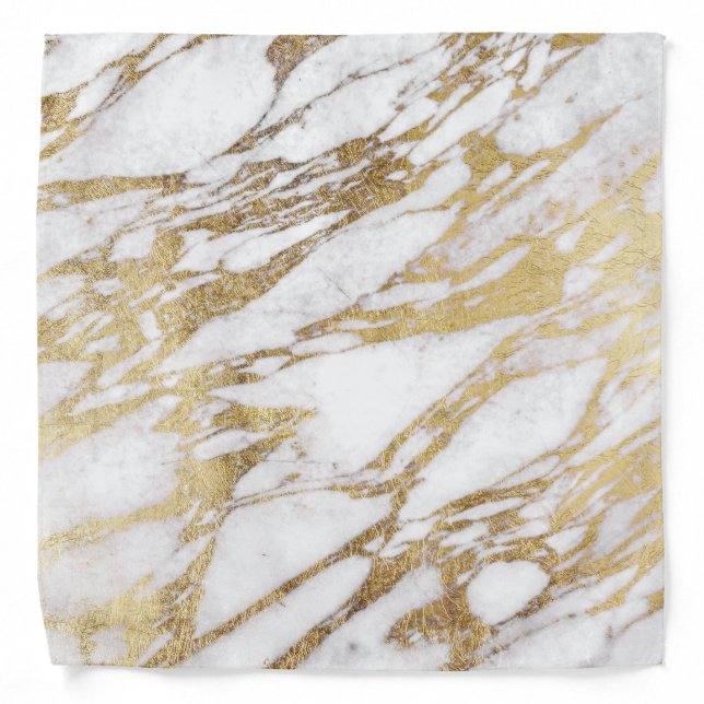Chic Elegant White and Gold Marble Pattern Bandana (Front)