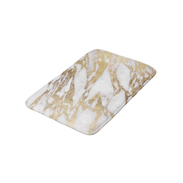 Chic Elegant White and Gold Marble Pattern Bathroom Mat (Angled)