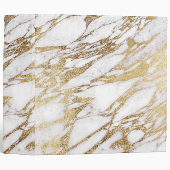 Chic Elegant White and Gold Marble Pattern Binder (Front/Spine)