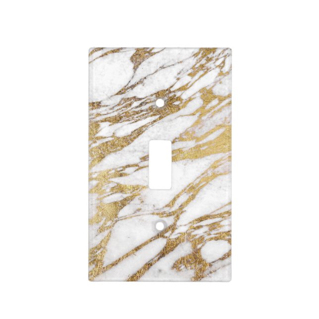 Chic Elegant White and Gold Marble Pattern Light Switch Cover (Front)