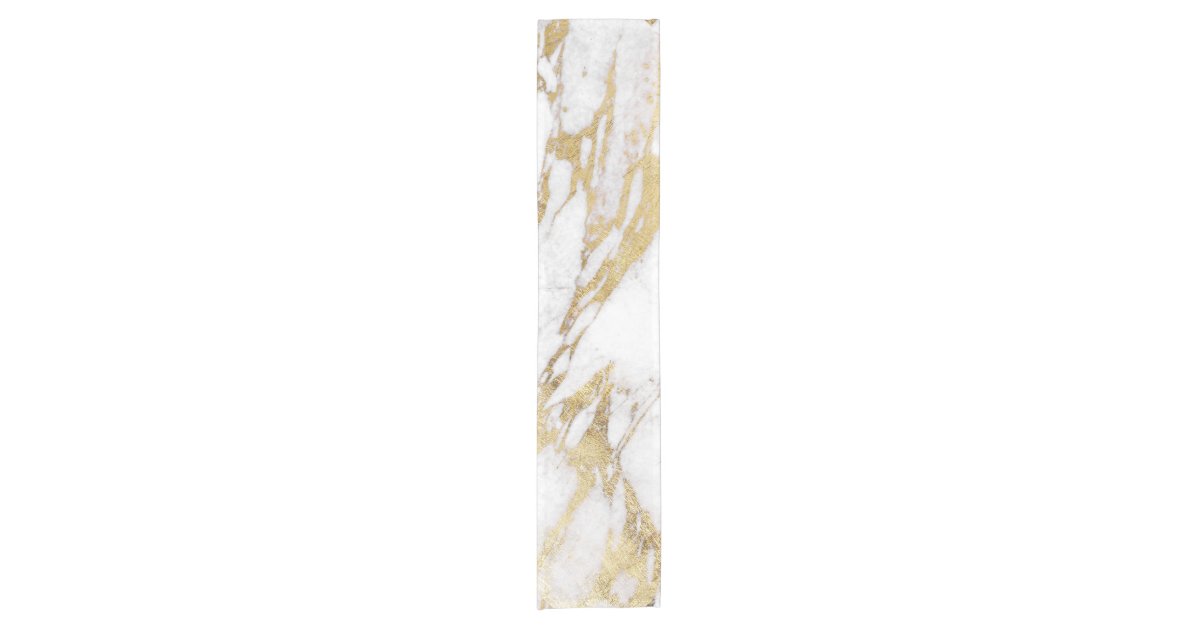 Chic Elegant White and Gold Marble Pattern Short Table Runner | Zazzle