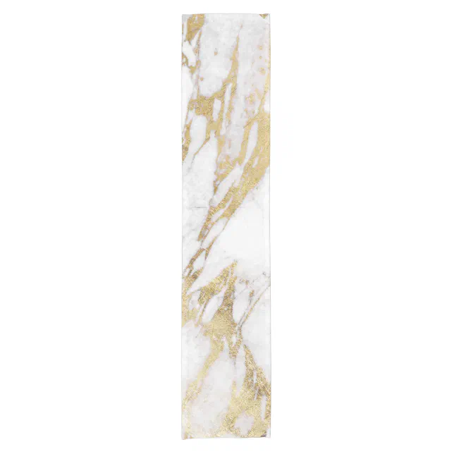 Chic Elegant White and Gold Marble Pattern Short Table Runner | Zazzle