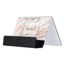 Chic Elegant White and Rose Gold Marble Monogram