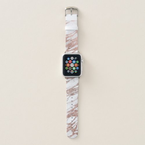 Chic Elegant White and Rose Gold Marble Pattern Apple Watch Band