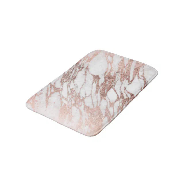 Chic Elegant White and Rose Gold Marble Pattern Bath Mat Zazzle