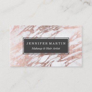Chic Elegant White And Rose Gold Marble Pattern Business Card by BlackStrawberry_Co at Zazzle