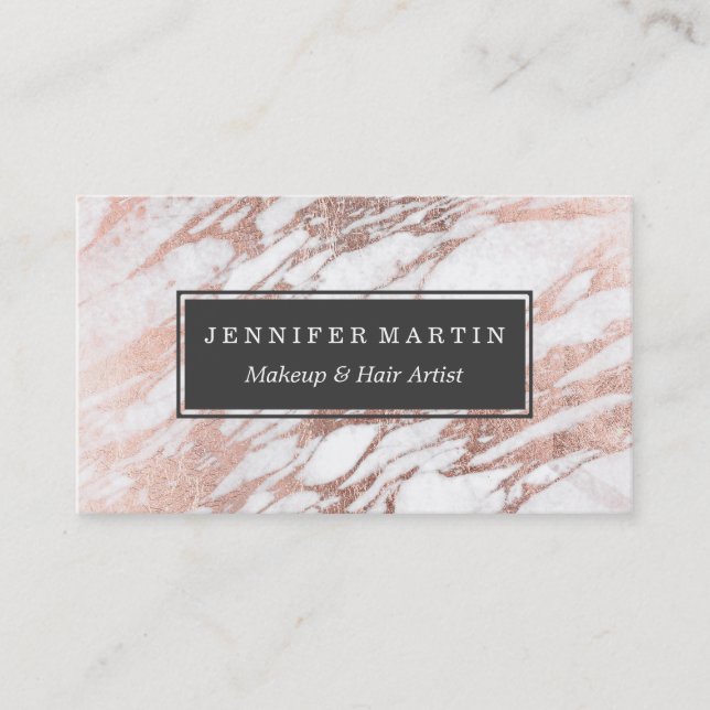 Chic Elegant White and Rose Gold Marble Pattern Business Card (Front)