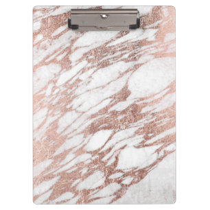 Chic Elegant White and Rose Gold Marble Pattern Clipboard