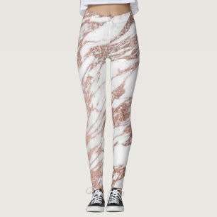 Chic Elegant White and Rose Gold Marble Pattern Leggings