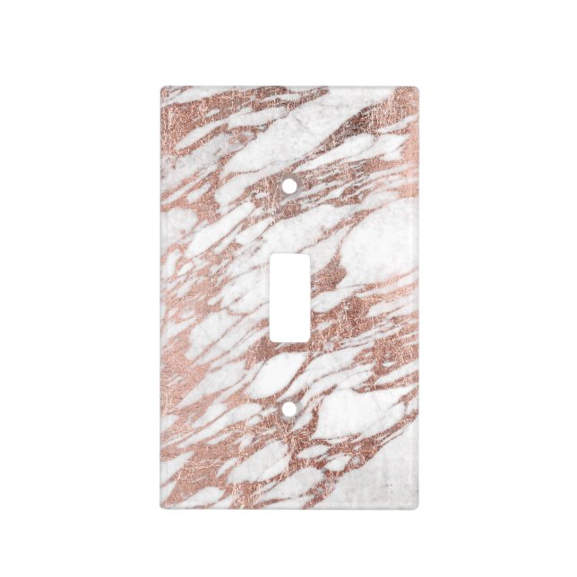Chic Elegant White and Rose Gold Marble Pattern Light Switch Cover (Front)
