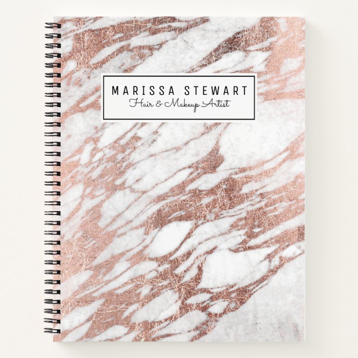 Chic Elegant White and Rose Gold Marble Pattern Notebook | Zazzle