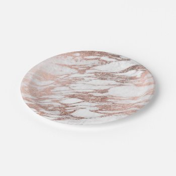 Chic Elegant White And Rose Gold Marble Pattern Paper Plates by BlackStrawberry_Co at Zazzle