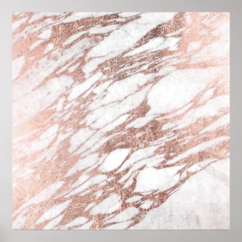 Chic Elegant White And Rose Gold Marble Pattern Poster by BlackStrawberry_Co at Zazzle