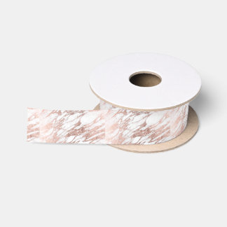 Chic Elegant White and Rose Gold Marble Pattern Satin Ribbon