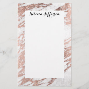 Chic Elegant White and Rose Gold Marble Pattern Stationery