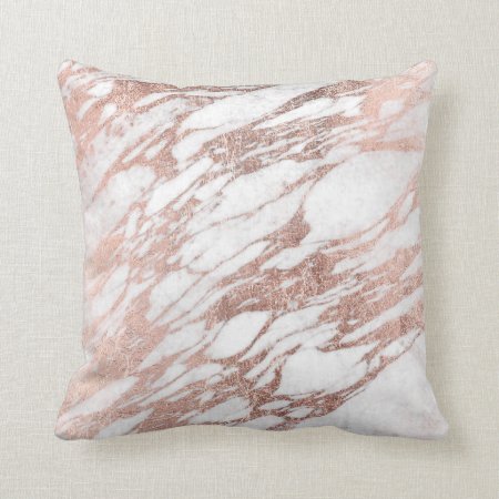 Chic Elegant White And Rose Gold Marble Pattern Throw Pillow