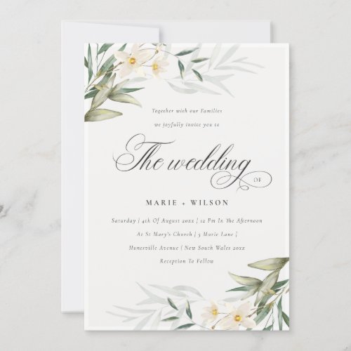 Chic Elegant White Greenery Floral Wedding Invite