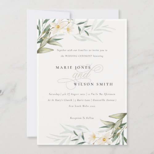 Chic Elegant White Greenery Floral Wedding Invite