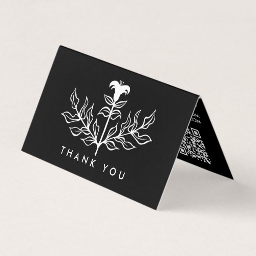 Chic Elegant White Lily QR Order Thank You Folded  Business Card