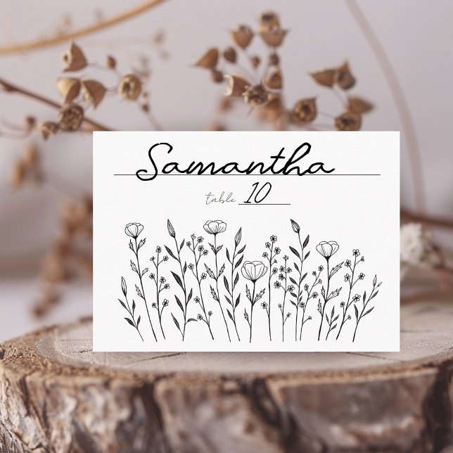 Chic Elegant Wildflower Line Art Simple Custom Place Card (Chic Elegant Wildflower Line Art Simple Custom Place Card
)