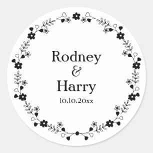 Chic Elegant Wildflower Wreath Wedding Engagement Classic Round Sticker