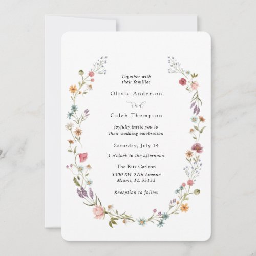 Chic Elegant Wildflower Wreath Wedding Invitation