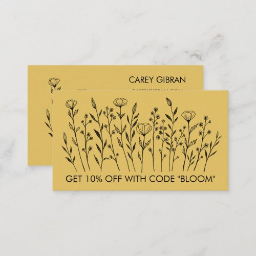 Chic Elegant Wildflowers Line Art Social Icons  Discount Card