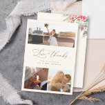 Chic Elegant Winter Wedding Script Thank You Card<br><div class="desc">Show your appreciation with our heartfelt thank-you card. "Love and thanks" in script typography graces a beige background. The back is adorned with winter greenery,  holly berries,  pine cones,  and foliage and allows you to craft your personal message.</div>