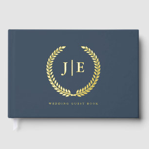 Chic Elegant Wreath Monogram Wedding Foil Guest Book