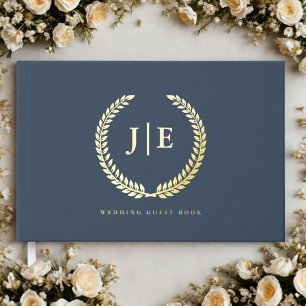 Chic Elegant Wreath Monogram Wedding Foil Guest Book