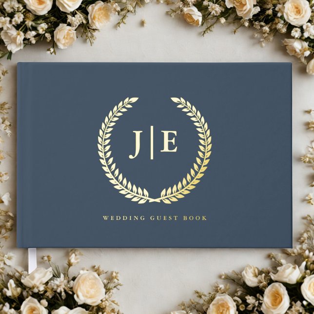 Chic Elegant Wreath Monogram Wedding Foil Guest Book (Creator Uploaded)