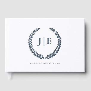 Chic Elegant Wreath Monogram Wedding Guest Book