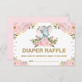 Chic Elephant Blush Gold Floral Baby Diaper Raffle Enclosure Card (Front/Back)