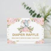 Chic Elephant Blush Gold Floral Baby Diaper Raffle Enclosure Card (Standing Front)