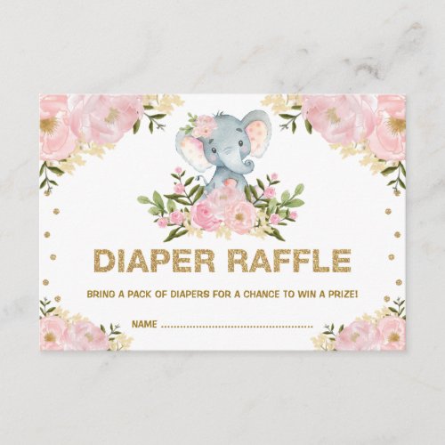 Chic Elephant Blush Gold Floral Baby Diaper Raffle Enclosure Card