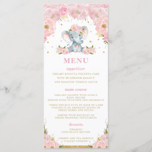 Chic Elephant Blush Pink Floral Baby Shower Menu