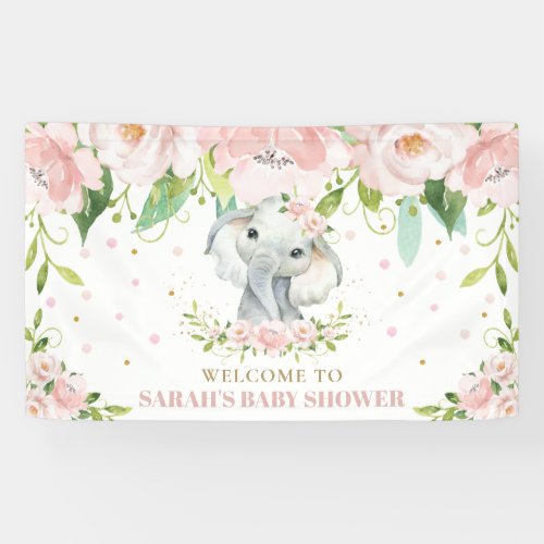 Chic Elephant Blush Pink Floral Backdrop Welcome Banner