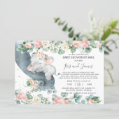Chic Elephant Floral Virtual Baby Shower by Mail Invitation (Standing Front)