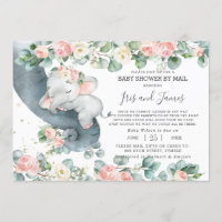Chic Elephant Floral Virtual Baby Shower by Mail Invitation
