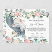 Chic Elephant Floral Virtual Baby Shower by Mail Invitation (Front/Back)