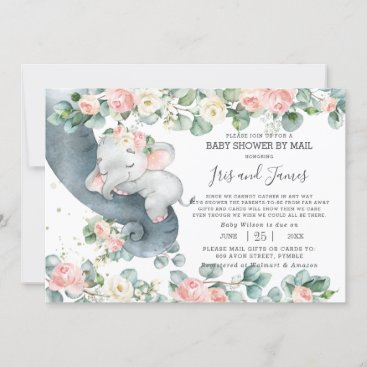 Chic Elephant Floral Virtual Baby Shower by Mail Invitation
