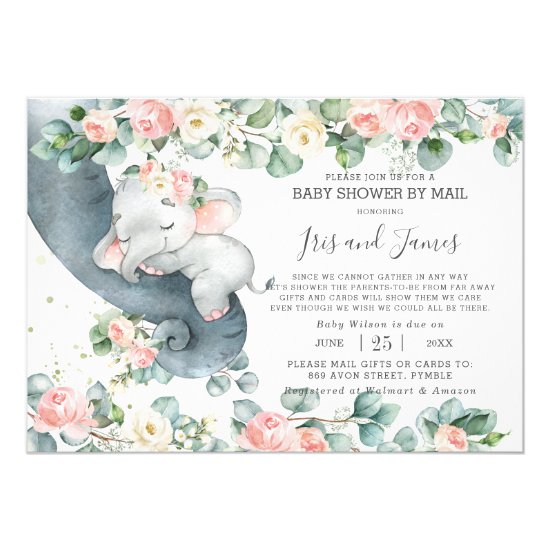 Chic Elephant Floral Virtual Baby Shower by Mail Invitation