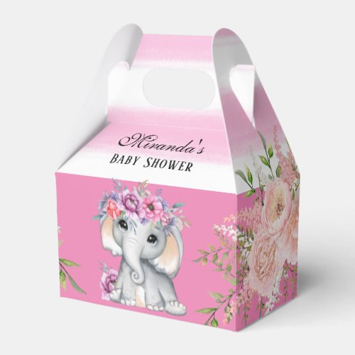 Chic Elephant Florals Girl Baby Shower Favor Boxes