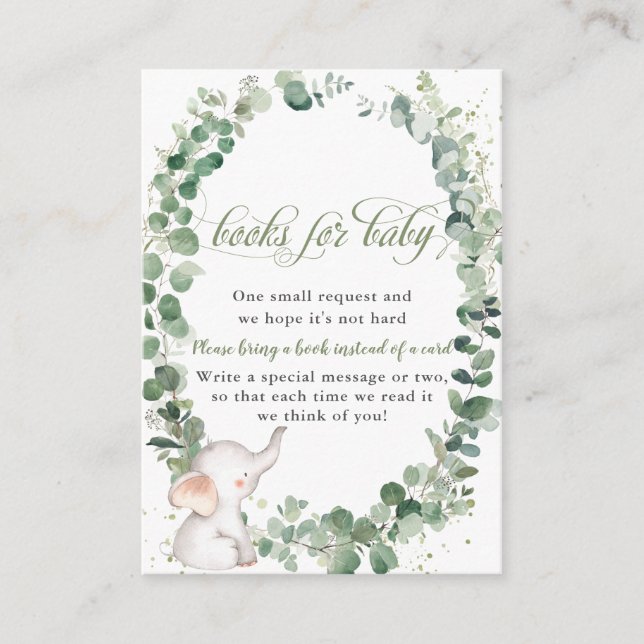Chic Elephant Greenery Bring a Book for Baby Enclosure Card (Front)