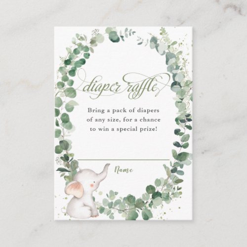 Chic Elephant Greenery Diaper Raffle Ticket  Enclosure Card