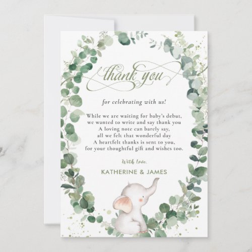 Chic Elephant Greenery Gender Neutral Baby Shower Thank You Card