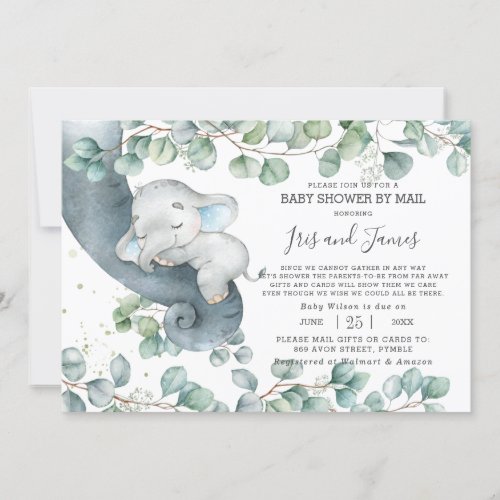 Chic Elephant Greenery Virtual Baby Shower by Mail Invitation