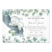 Chic Elephant Greenery Virtual Baby Shower by Mail Invitation Chic Elephant Greenery Virtual Baby Shower by Mail Invitation