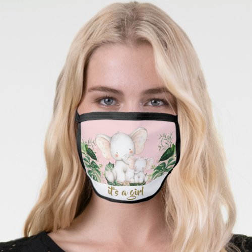 Chic Elephant Its a Girl Baby Shower Drive By Face Mask