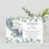 Chic Elephant Leafy Greenery Baby Shower Girl Invitation (Standing Front)